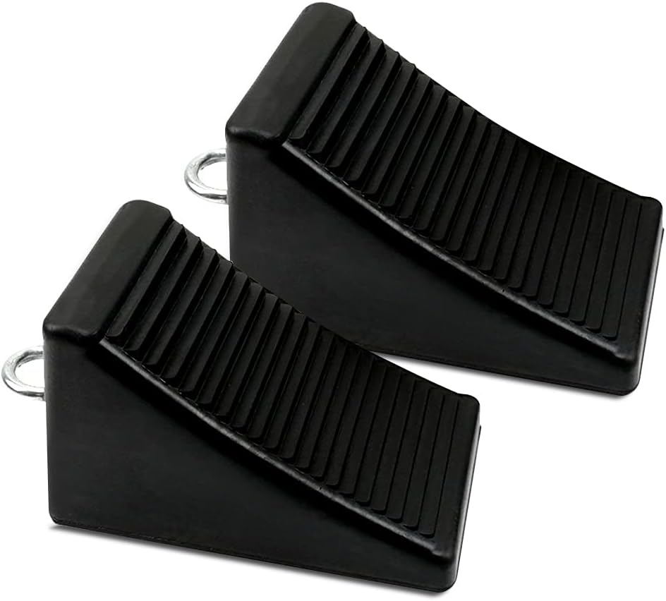 ROBLOCK Heavy-Duty Rubber Wheel Chocks with Eyebolt for Cars, RVs, Trucks, Trailers, and Vehicles, 2 Pack Anti-Slip Design Chocks Black Wheel Wedge, (6.5" x 3.75" x 4"), 2 Pcs