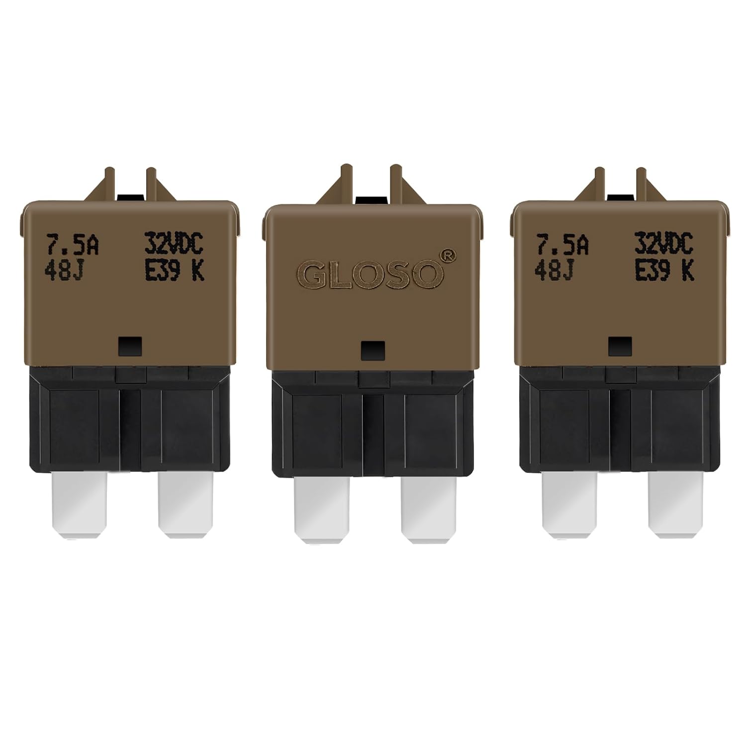 GLOSO Circuit Breaker E39 (T3) Manual Reset Fuse For Car Truck RV Automotive Marine Boat Trolling motor & Custom Wiring Audio battery protection/Low Profile ATC/ATO (7.5A - 3 Pack)