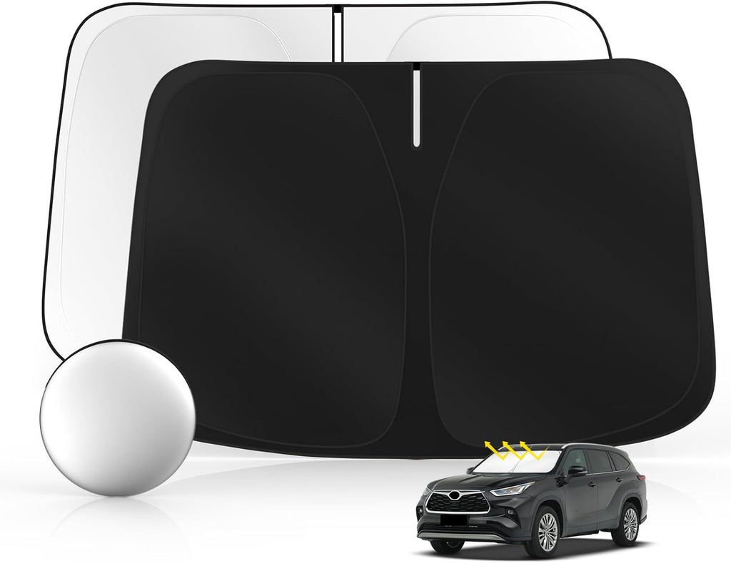 Windshield Sun Shade for Toyo-ta Highlander (L LE XLE Limited Platinum) 2020-2025 2026 Foldable Sunshade Custom Fit Front Window Car Interior Accessories Protector Blocks UV Rays