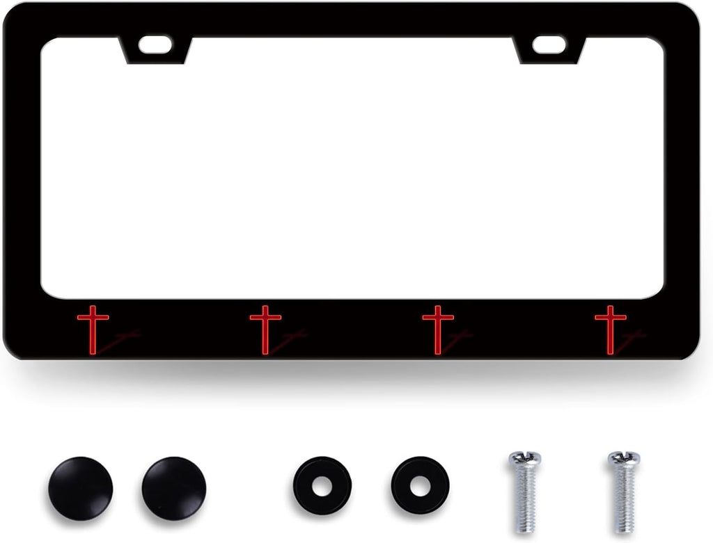 Jesus Cross License Plate Frame Red Christian Cross License Plate Holder Funny License Plate for Car Decoration Stainless Steel Religiou Car Accessories with Screws Men Women 12.3" x 6.3"