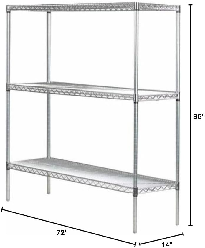 Omega 14" Deep x 72" Wide x 96" High 3 Tier Chrome Starter Shelving Unit