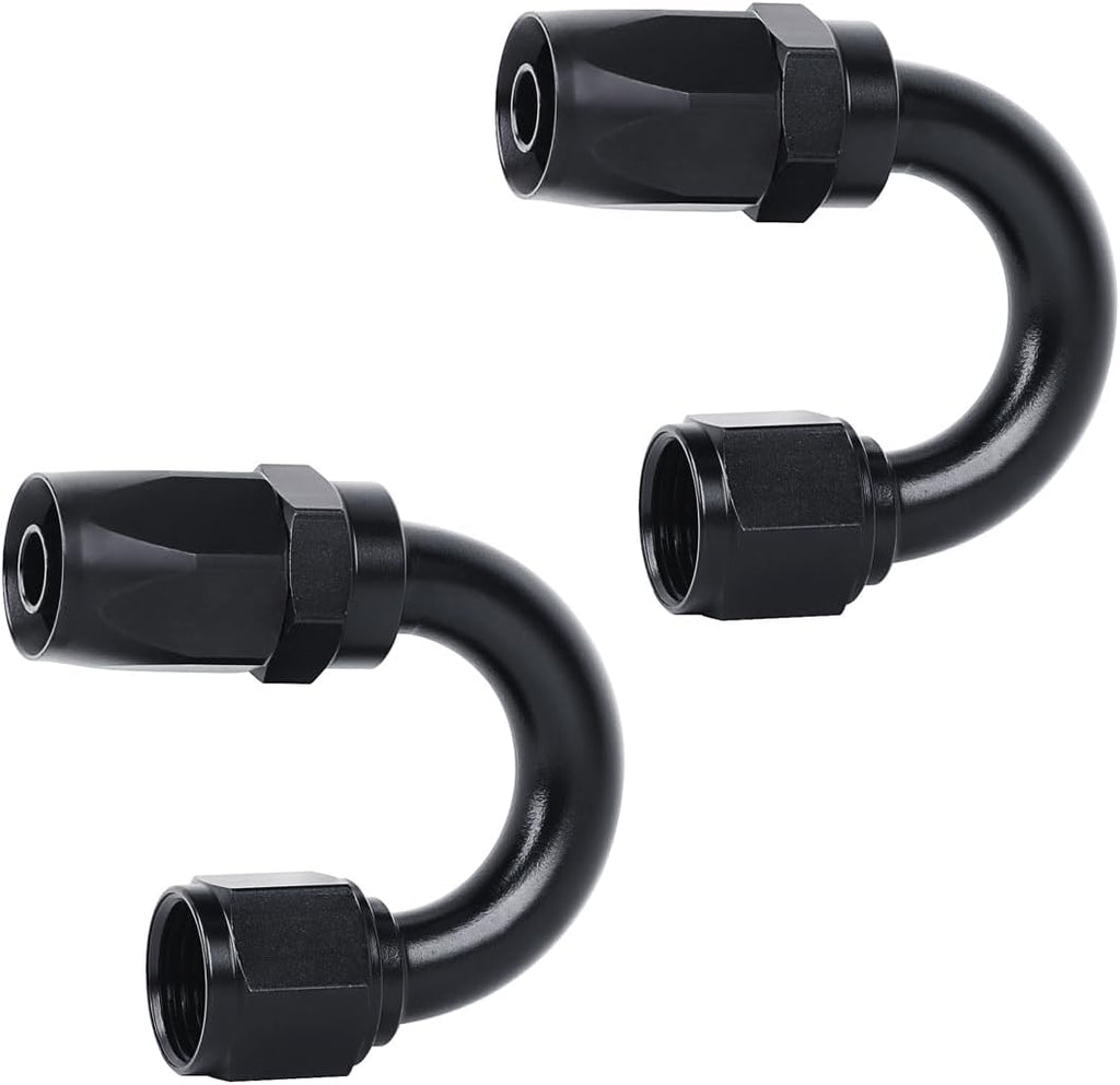 LokoCar 6AN Hose End Fitting 180 Degree Swivel For CPE Braided Hose Black 2Pcs