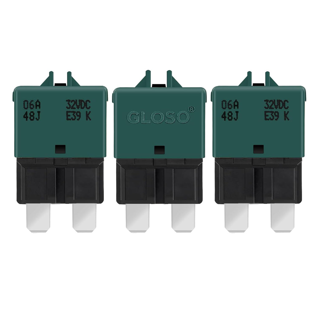GLOSO Circuit Breaker E39 (T3) Manual Reset Fuse For Car Truck RV Automotive Marine Boat Trolling motor & Custom Wiring Audio battery protection/Low Profile ATC/ATO (6A - 3 Pack)