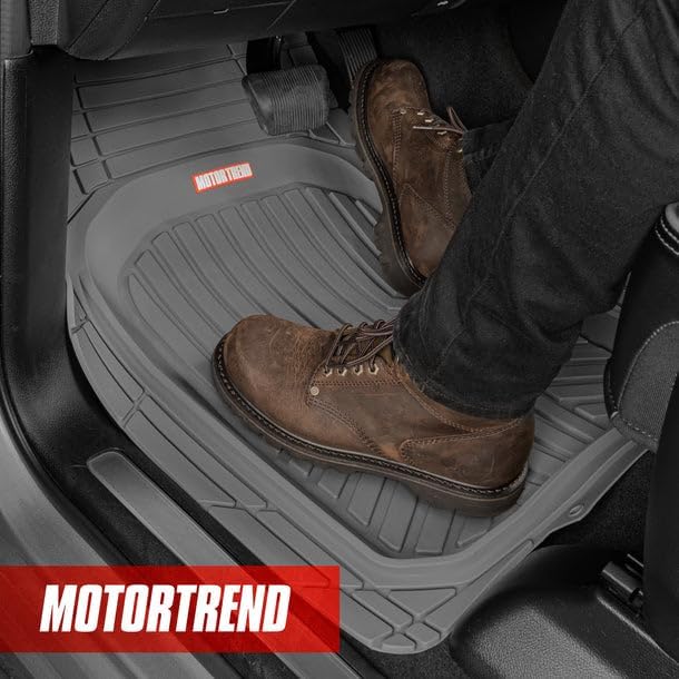 Motor Trend FlexToughXL Floor Mats for Cars Full Set, All-Weather Rubber Automotive Floor Mats, Waterproof Heavy Duty Car Mats, Flexible Floor Liners for Car Truck Van SUV, Car Floor Mats (Gray)