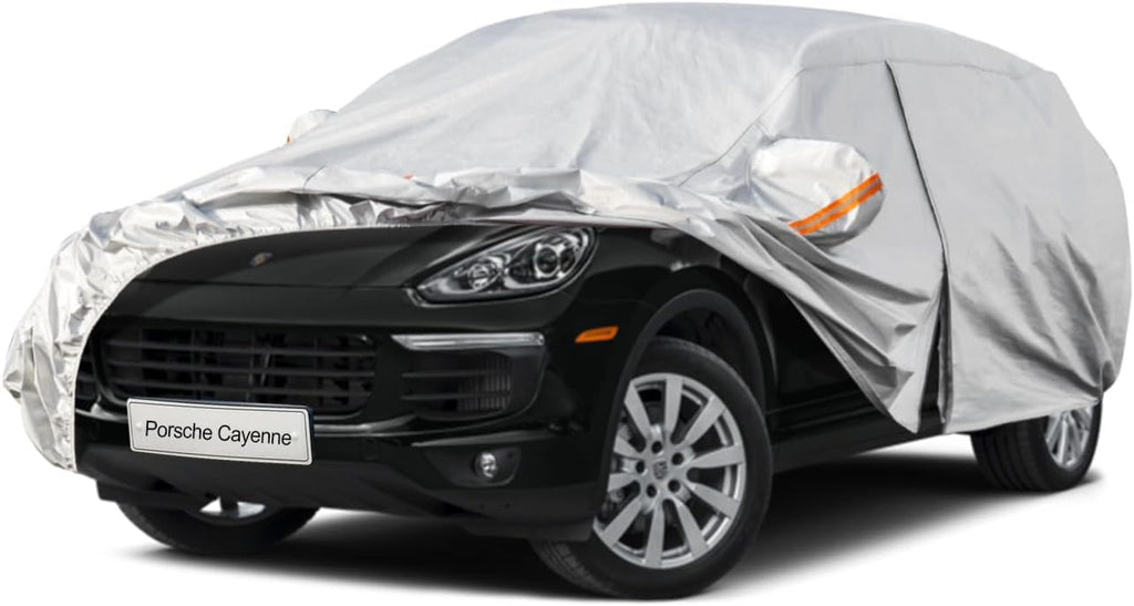 Kayme 6 Layers SUV Car Cover Custom Fit for Porsche Cayenne (2002-2025) Waterproof All Weather for Automobiles, Outdoor Full Cover Rain Sun UV Protection.Silver