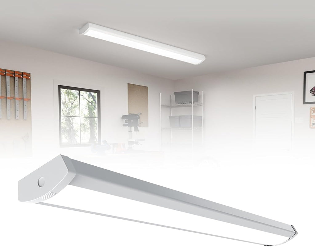 HYPERLITE 4ft LED Wraparound Light 60W,6600LM 4' LED Shop Lights Fixture with 3 Wattages for Garage,4000K Neutral White Wrap Light AC120V, 48inch Led Light Fixtures for for Garage, Office, Kitchen