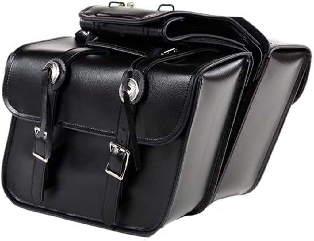 GARGOYLE BELLS Motorcycle Saddle Bags Leather Motorcycle Luggage Bag with Gun Holsters For Softails Sportsters and Choppers Tool Bags For Motorcycle (Black PVC, 14" x 8" x 11")