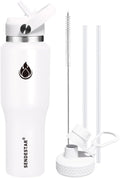 SENDESTAR 40oz Water Bottle Wide Mouth Stainless Steel Vacuum Insulated Double Wall with 2 Straw Lids Fit in Any Car Cup Holder