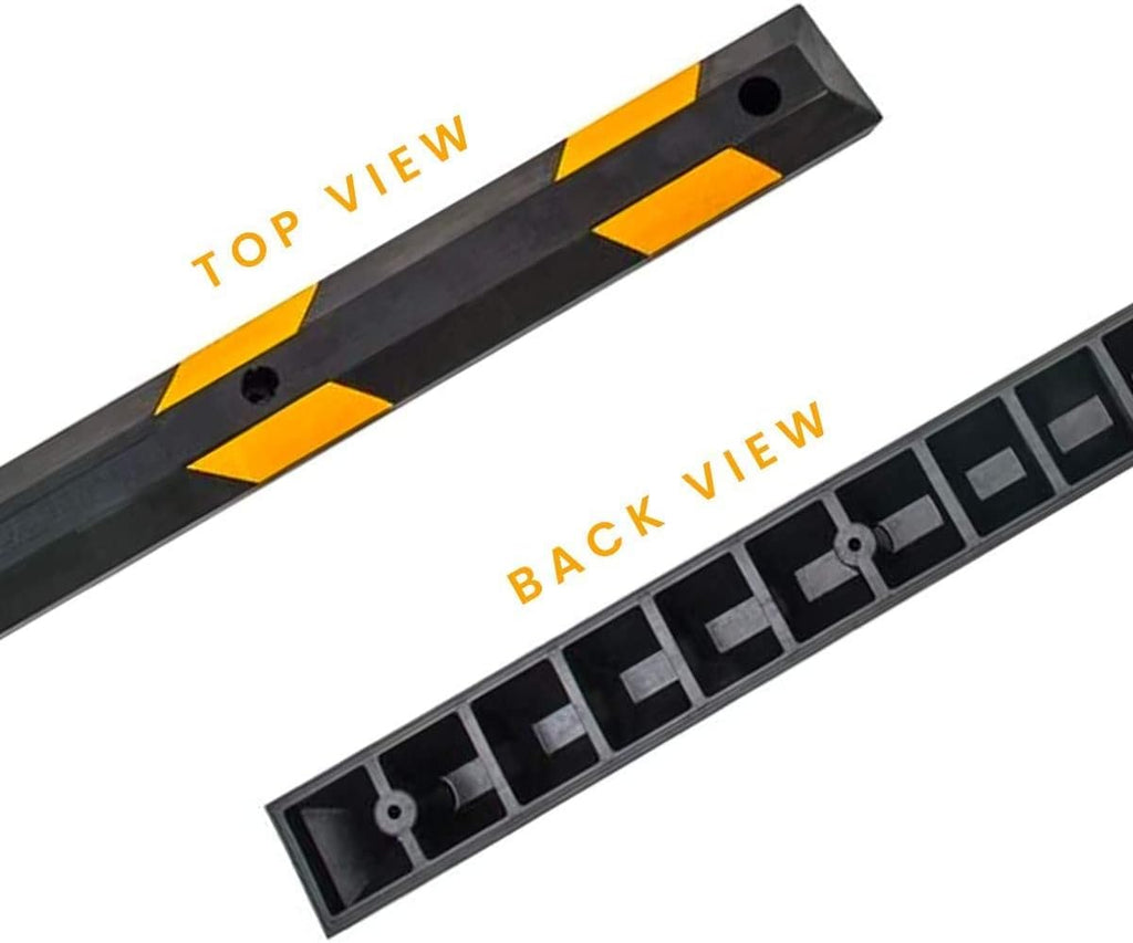 Zento Deals Rubber Parking Curb Garage Car Stopper - Parking Wheel Stopper Block 72” Wide Easy to Install, Black/Yellow Reflective Parking Block; for Car, Truck, Trailer and RV (Black and Yellow-2)