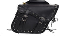 Synthetic Leather Motorcycle Luggage Bag - Waterproof Throw Over Saddlebags For Motorcycles - Softails, Sportsters, Choppers, Dyna, V-star, Shadow (With Studs, Black, 13'x13'x10')