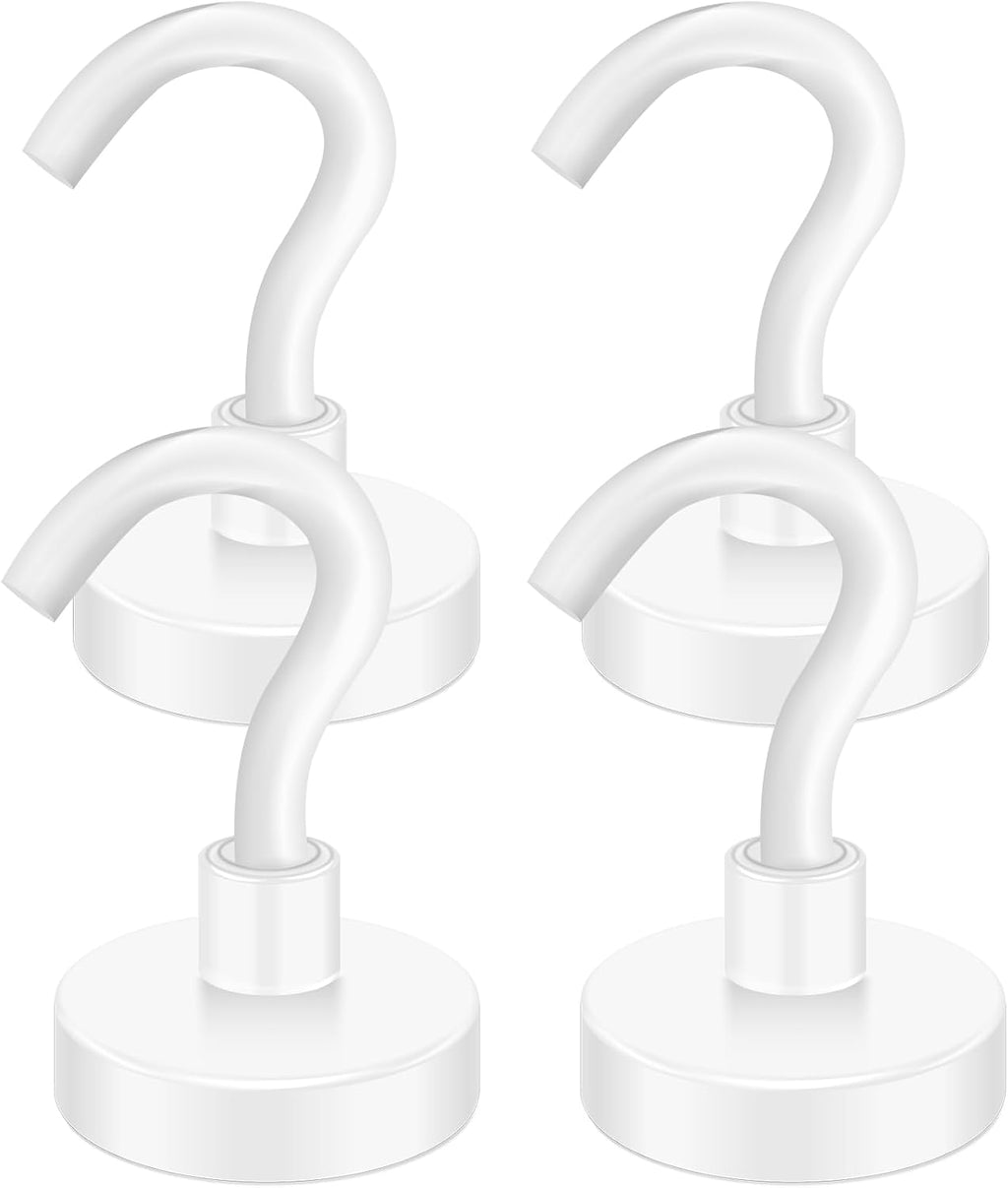 MIKEDE Magnetic Hooks Heavy Duty, 28LB+ Strong Magnetic Hooks for Cruise, Neodymium Earth Magnets with Hook for Hanging, Magnetic Metal Hanger for Fridge, Toolbox, Storage, (White, 4 Pack)