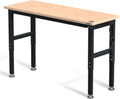 WORKPRO 60" Adjustable Workbench, Rubber Wood Top Heavy-Duty Workstation, 2000 LBS Load Capacity Hardwood Worktable with Power Outlets, for Workshop, Garage
