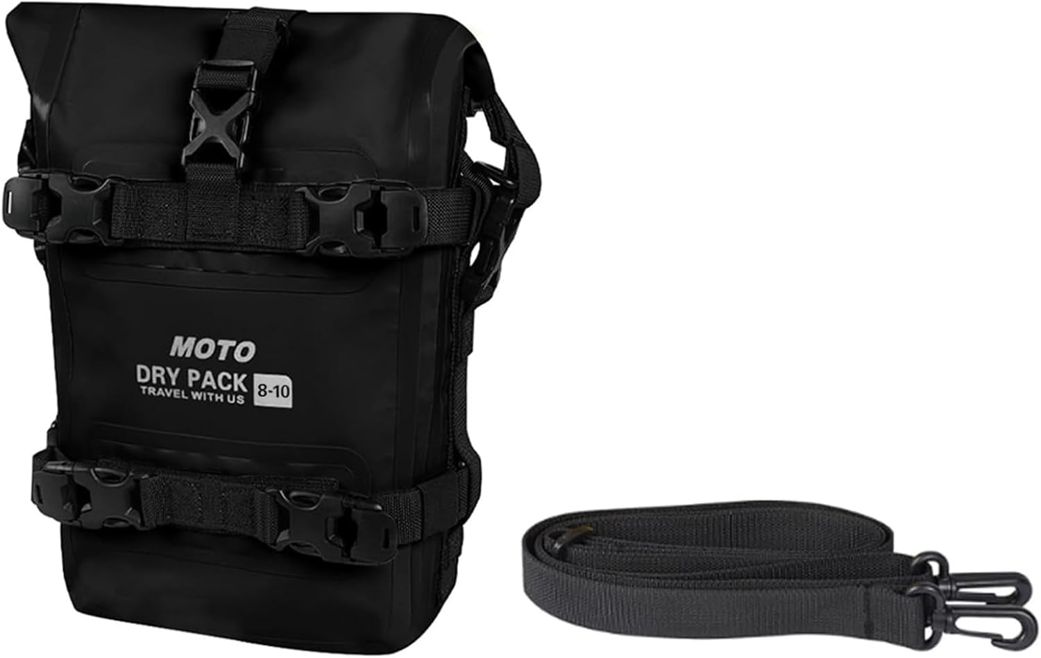 Motorcycle Tail Bag Front Bumper Bag, 10L Roll-top Waterproof Motor Saddle Panniers Luggage Bags for Motorcy-Black(10L)