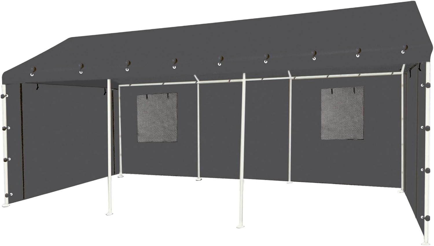 10x20 FT Front/Back Panel Canopy Entrance Panel with Zippers and Elastic Ball Bungees, 180G PE Waterproof & UV Protected Replacement Sidewall Cover, Gray