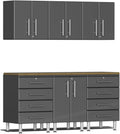 Ulti-Mate UG22072G 7-Piece Garage Cabinet Kit with Bamboo Worktop in Graphite Grey Metallic