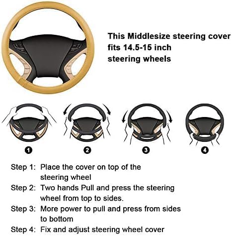 HAOKAY Top Grade Gray Genuine Leather Steering Wheel Cover Men Women, Luxury Steering Wheel Cover for Cars, SUVS and Trucks, Universal 14.5-15 inch