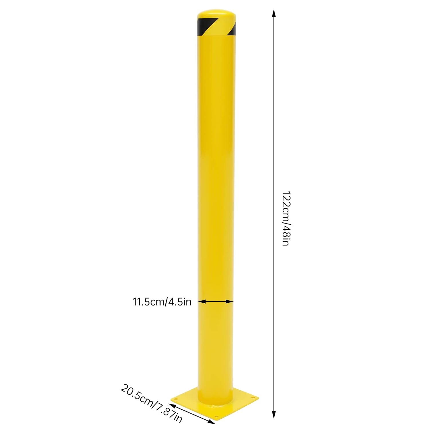 Safety Bollard Post 48'' Height Bollard Post Yellow Steel Pipe Parking Barrier with 8 Anchor Bolts for Driveway Traffic Control, Garage & Parking Lot (2, 48'' H x 4.5'' D)