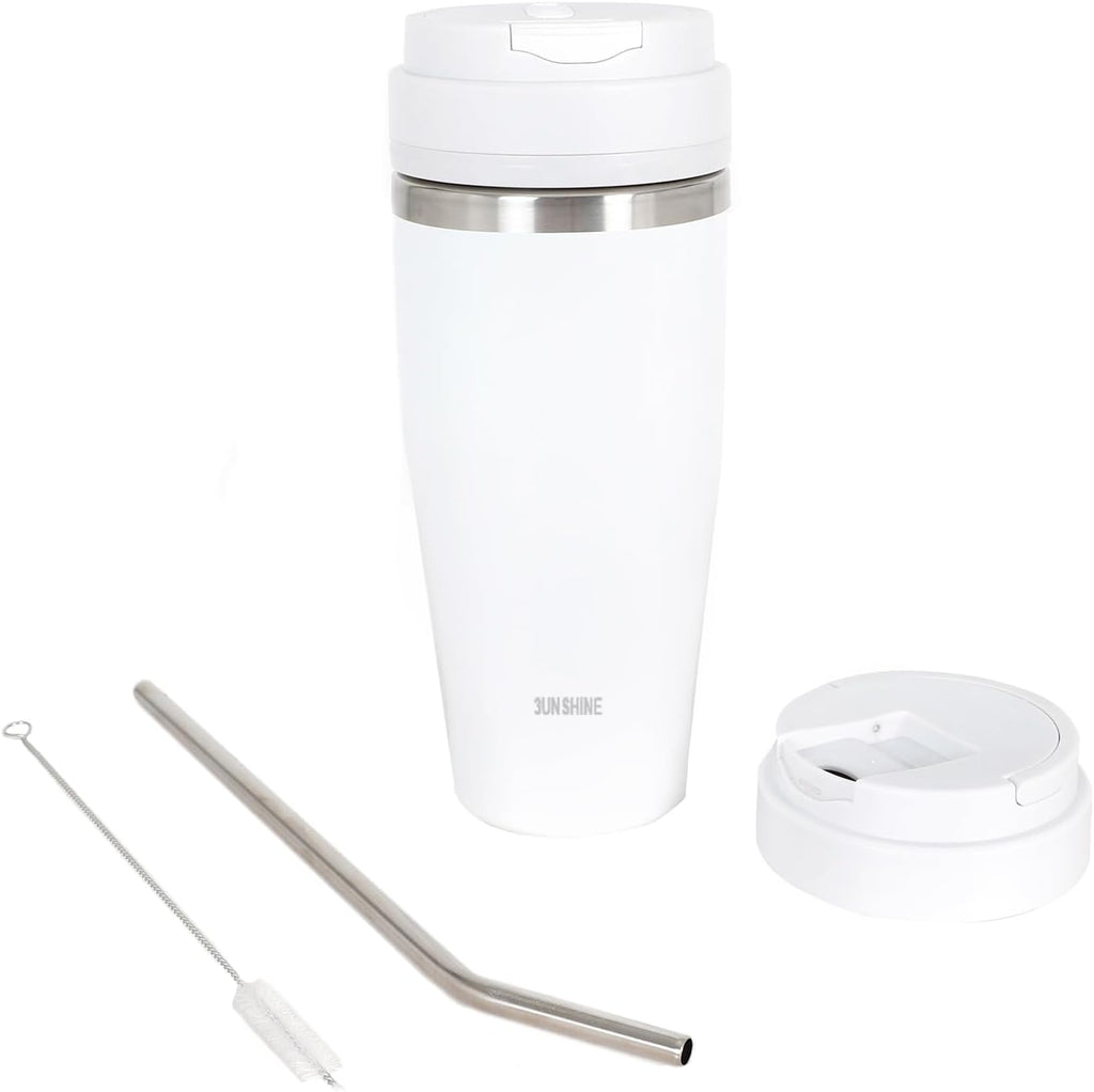 Ice Shave 2-in-1 Stainless Steel Vacuum Tumbler & Cordless Blender - 28oz, Leak Resistant, Cold 24Hrs/Ice 2 Days, 120 Watts with Waterproof Charging - For Smoothies, Home/Office/Car, White