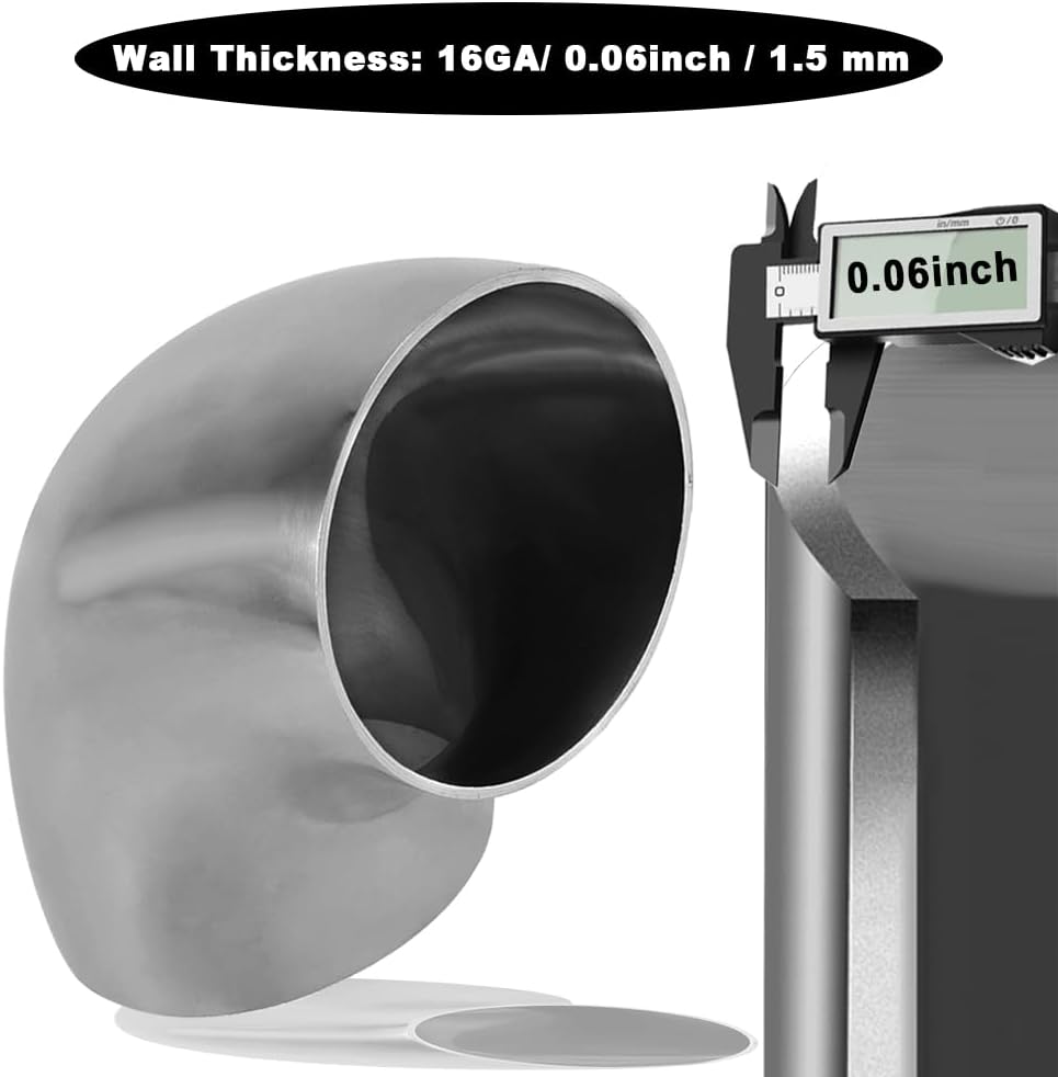 OD 1.5 Inch 90 Degree SS304 Stainless Steel Bend Tube Exhaust Elbow Pipe for Car Modified Exhaust System 1.5" Piping Silver Tone，Stair Handrail (1pcs)