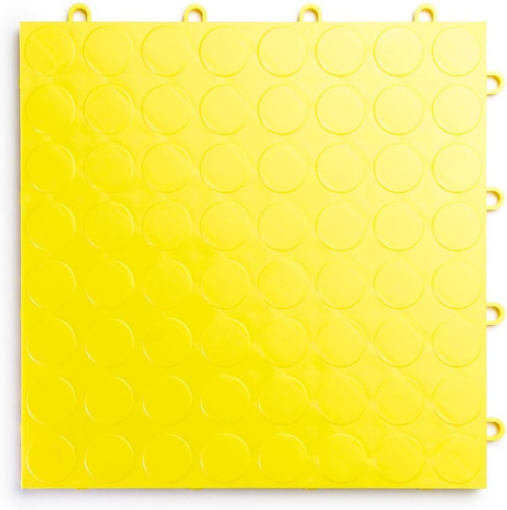 Big Floors RaceDeck CircleTrac, Interlocking Non-Slip Garage Flooring Tile, Durable, Modular, Heavy-Duty Copolymer, Easy Install (Yellow, 12 Pack of 12 x 12" Tiles)
