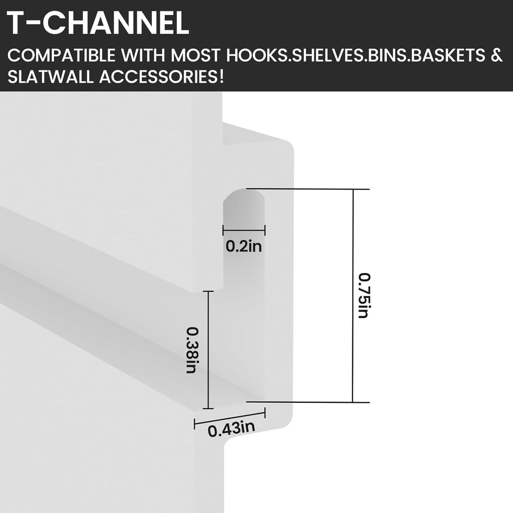 Slatwall Panel Wall Storage Systems, 4x8 ft Slat Wall Paneling Garage Wall Organizer with Five Hooks, Heavy Duty Wall Mounted PVC Wall Rack, White