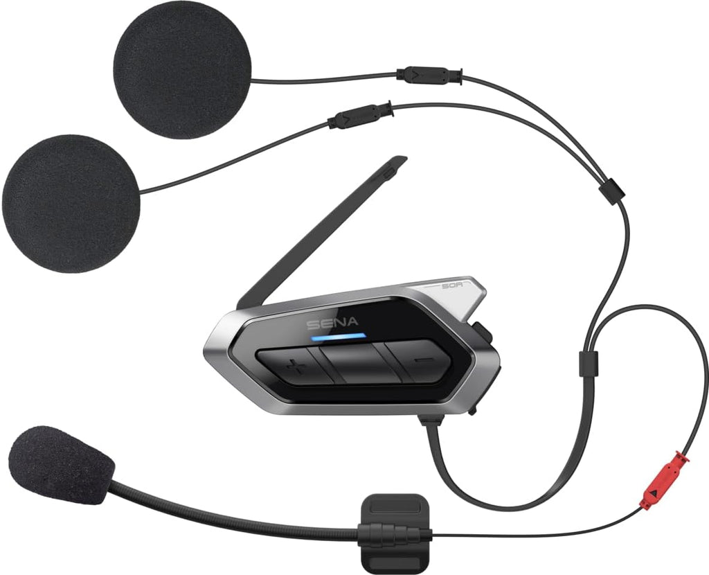 Sena 50R 3-Button Motorcycle Bluetooth Headset w/Sound by Harman Kardon Integrated Mesh Intercom System Premium Microphone & Speakers, Dual Pack