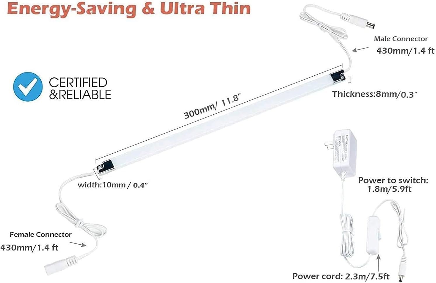 Premium LED Light Strips Kit: 6 x 12 Linkable Bars + Rocker Switch for Warm White Ambient Lighting in Cabinets, Closets, Shelf, Display Case, Showcase Lighting, 3000K Warm White