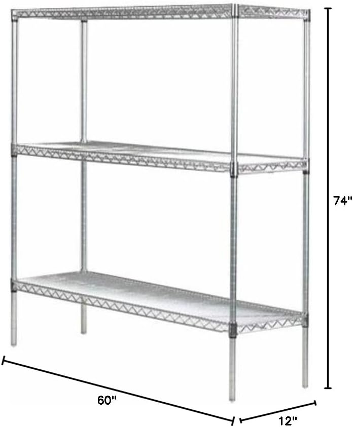 Omega 12" Deep x 60" Wide x 74" High 3 Tier Chrome Starter Shelving Unit