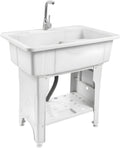 Freestanding Utility Sink Plastic Laundry Tub Sink with Storage Shelf Indoor Outdoor Slop Sink Wash Station for Bathroom Laundry Washing Room (White, 31.5 * 22.05 * 31.5in)