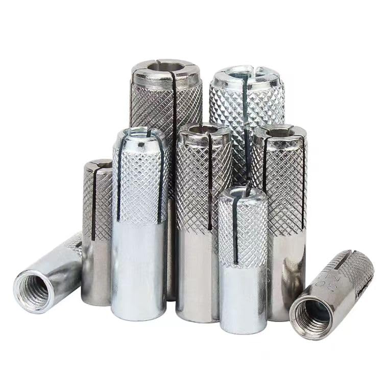 Wensilon(100 pcs) 1/2"-13 Premium Zinc Plated Carbon Steel Drop in Anchors Assortment, Knurled Drop-in-Anchor for Solid Concrete, Internal Forced Expansion Screw Bolts