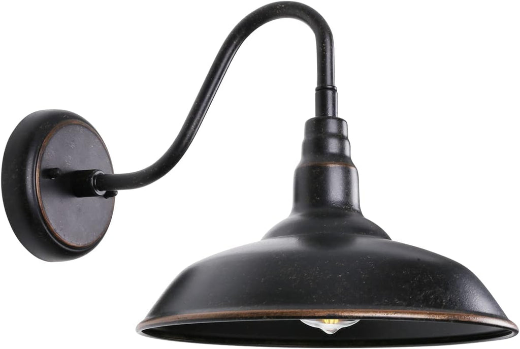 Gooseneck Outdoor Light Fixture, 10" Dome Exterior Farmhouse Lights for Barn, Bronze Porch Lighting, Gooseneck Wall Sconce for Patio Garage House