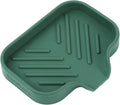 Silicone Bathroom Soap Dishes with Drain Spout-Bathroom and Kitchen Sink Organizer,Sponge Holder,Dish Soap Tray,Perfect for Dispenser,Scrubber,Bottle,Cup on Sink or Counter-Green 4.9"×3.2"