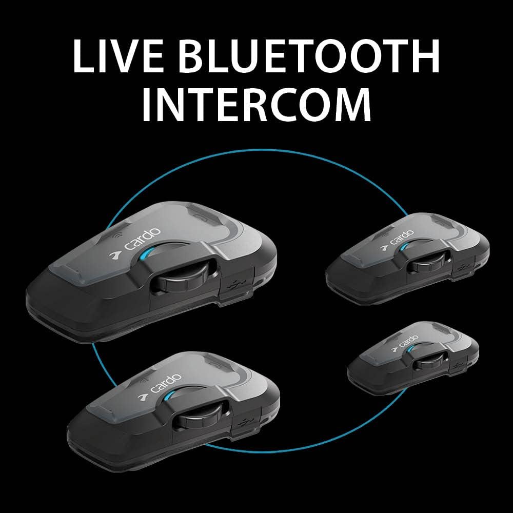 Cardo Systems FREECOM 4X Motorcycle 4-Way Helmet Bluetooth Communication System Headset Intercom, Universal Bluetooth Connectivity, Waterproof, 40mm Speakers - Single Pack