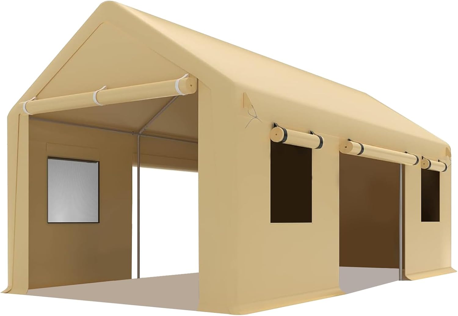 10 x 20FT Heavy Duty Carport with Roll-Up Windows, Portable Garage with Removable Sidewalls & Doors, Portable Car Tent Garage with Roll-Up Windows and All-Season Tarp, for Car, Truck,