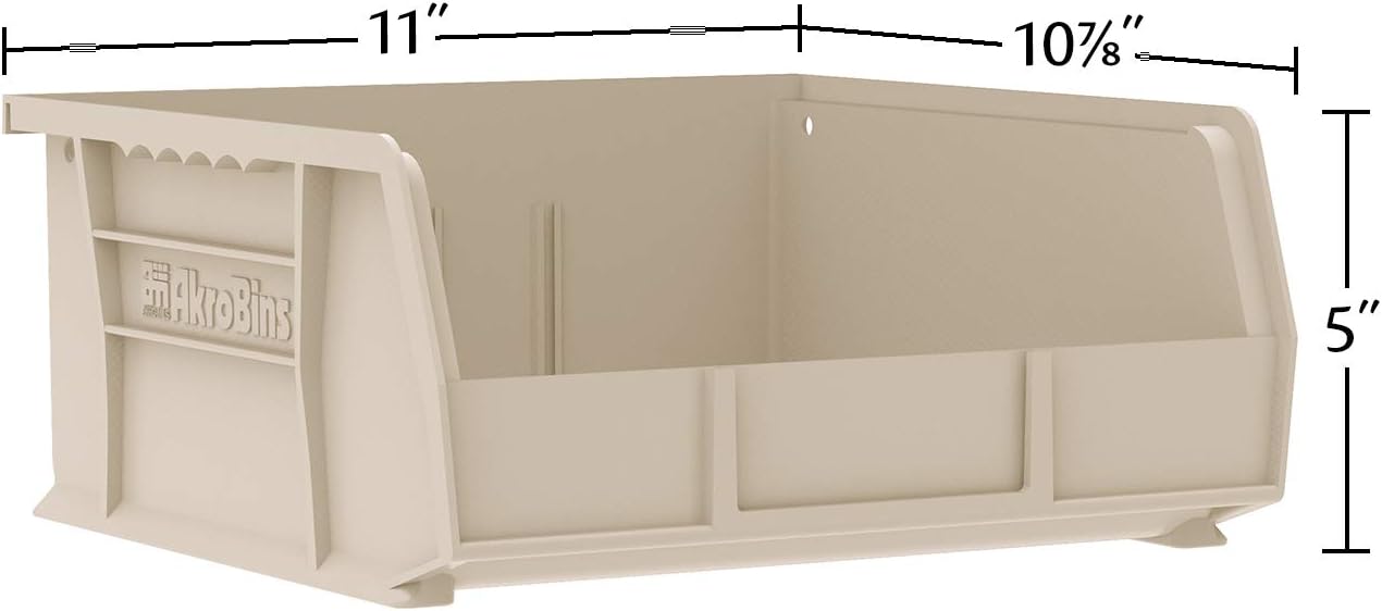 Akro-Mils 30235 AkroBins Plastic Storage Bins, Space-Saving Stackable Bins for Garage, Pantry, Craft Organization, 11-" x 11-" x 5-", Yellow, 6-Pack