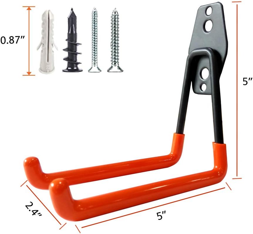 Garage Storage Utility Hooks，Garage Garden Tool Organizer，Steel Wall Mount Hooks, Large Garden U Hooks （2 Pack）