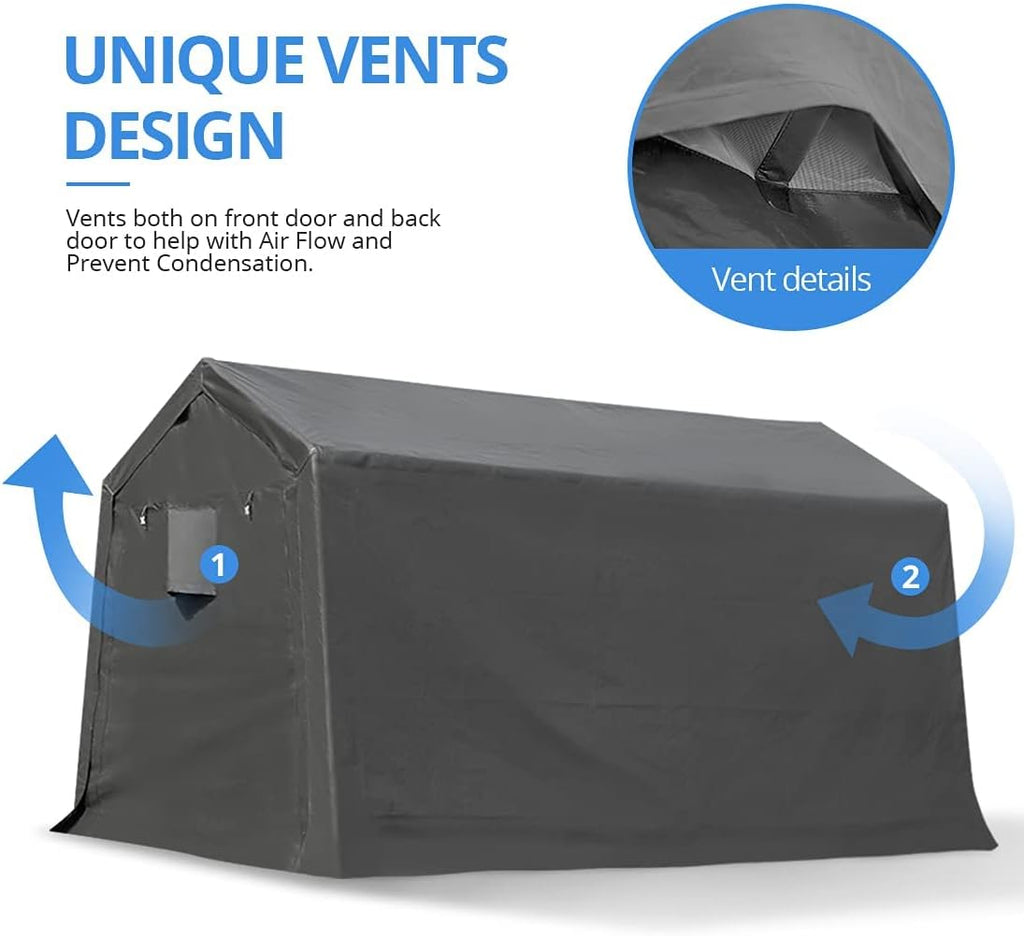 ADVANCE OUTDOOR 8X14 ft Steel Metal Peak Roof Portable Garage Shelter Storage Shed Carport for Motorcycle Bike or Garden Tools with 2 Roll up Doors & Vents, Gray