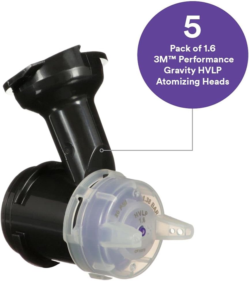 Performance Gravity HVLP Atomizing Head Refill Kit, 26716, Size 1.6, Purple, for use with Performance Spray Gun and PPS 2.0 Paint Cups, 5 Pack