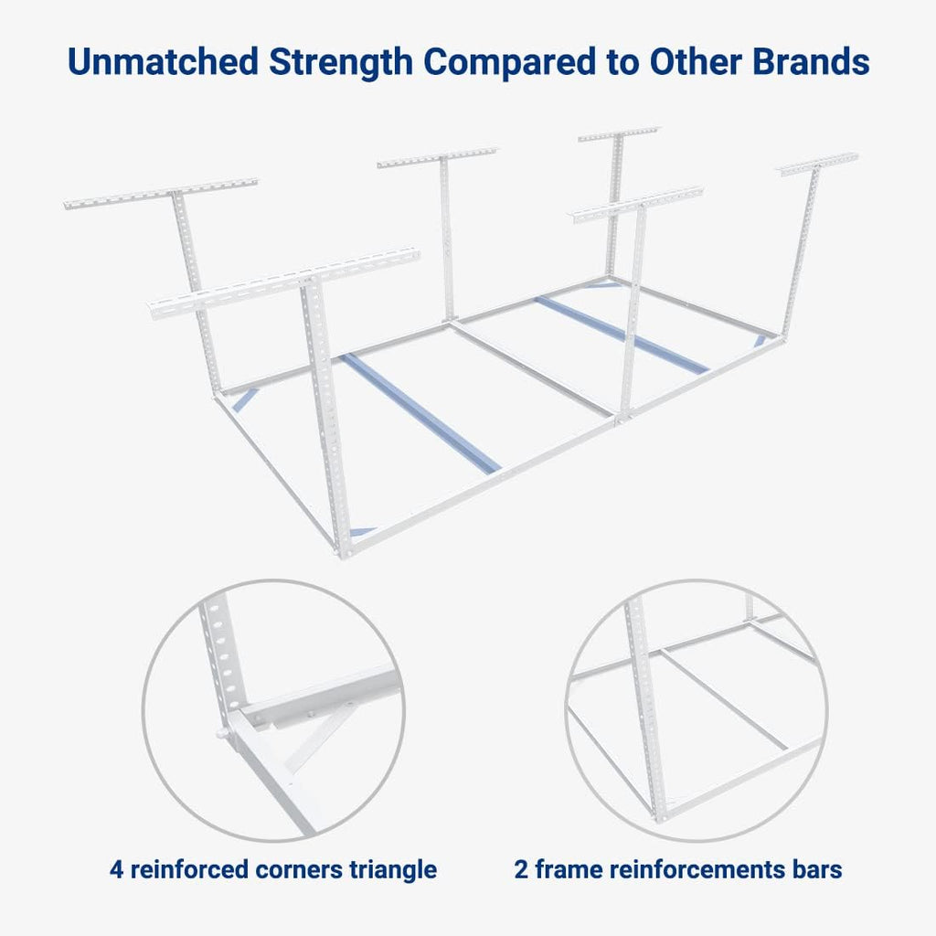 FLEXIMOUNTS 4x8 Overhead Garage Storage Rack without Decking, Garage Storage Organization System, Heavy Duty Metal Ceiling Storage Racks, 600lbs Weight Capacity, White