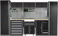 Steel Garage Workbench with Storage and Cabinets, Tool Organization, for Utility Room Workshop, Black and Grey