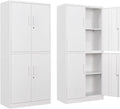 Yizosh Metal Storage Locking Cabinet with 4 Doors and 2 Adjustable Shelves,71" Lockable Garage Tall Steel Cabinet,for Home Office,Living Room,Pantry,Gym,Commercial Storage (White)