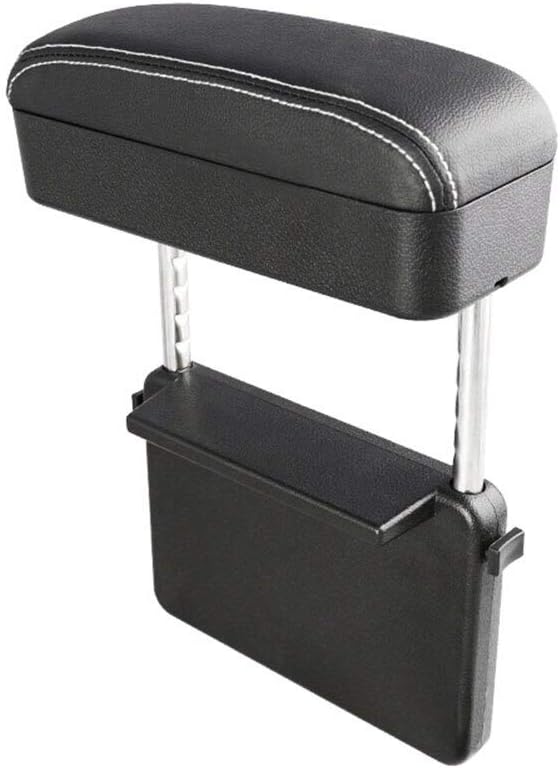 JEYODA Car Armrest Box Adjustable Pad Refit Car Central Lift Armres Storage Organizer Box Arm Rest(Black White line)
