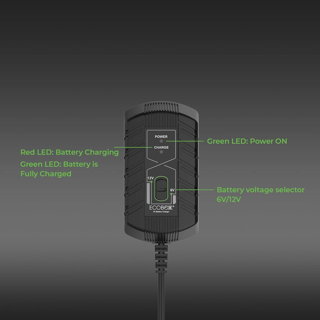 Infinity 1A Battery Charger, 6V / 12V, 3 Stage Charging, Battery Maintainer, Trickle Charge for Lead Acid, Gel, Lithium-ion, STD Batteries in Car, RV, Motorcycle, ATV, Boats