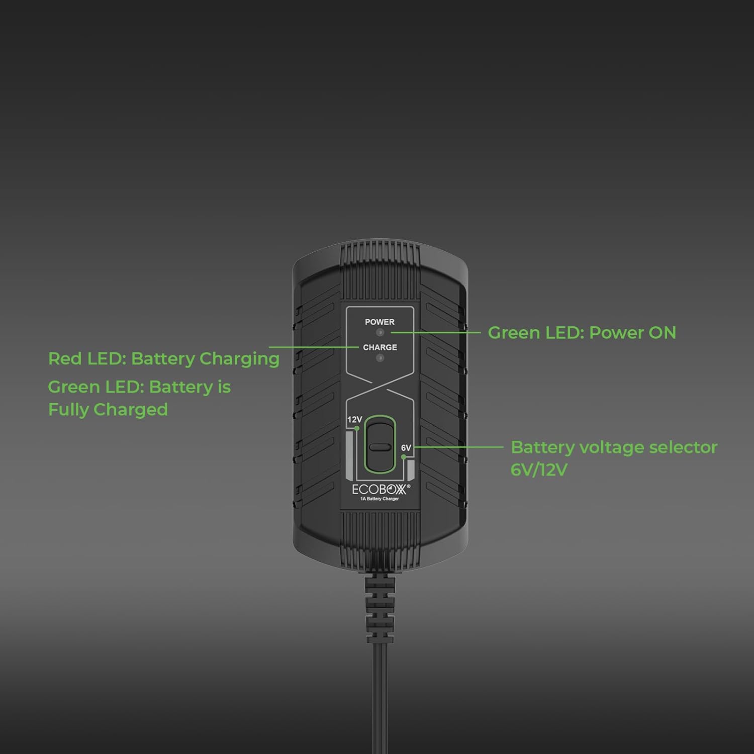 Infinity 1A Battery Charger, 6V / 12V, 3 Stage Charging, Battery Maintainer, Trickle Charge for Lead Acid, Gel, Lithium-ion, STD Batteries in Car, RV, Motorcycle, ATV, Boats