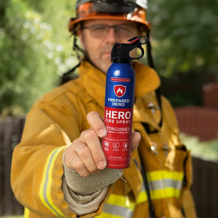 Prepared Hero Fire Spray - Mini Fire Extinguishers for House, Car, Garage - Kitchen Small Fire Extinguisher for Home, Made in USA, 100% Organic - Compact, Portable & Easy to Use, Non-Toxic - 8 Pack