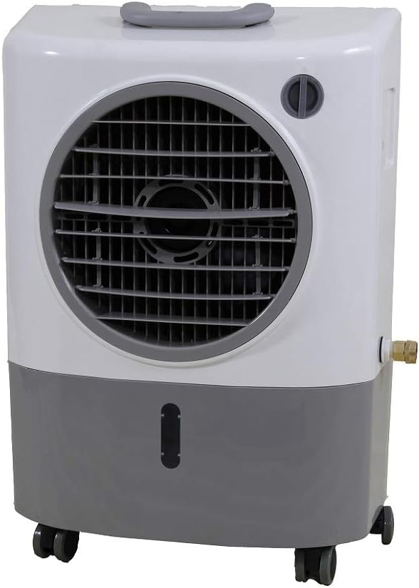 Portable Swamp Coolers - 1300 CFM MC18M Evaporative Air Cooler with 2-Speed Fan, 53.4 dB - 500 sq. ft. Coverage Evaporative Air Cooler Portable High Velocity Outdoor Cooling Fan by Hessaire - White