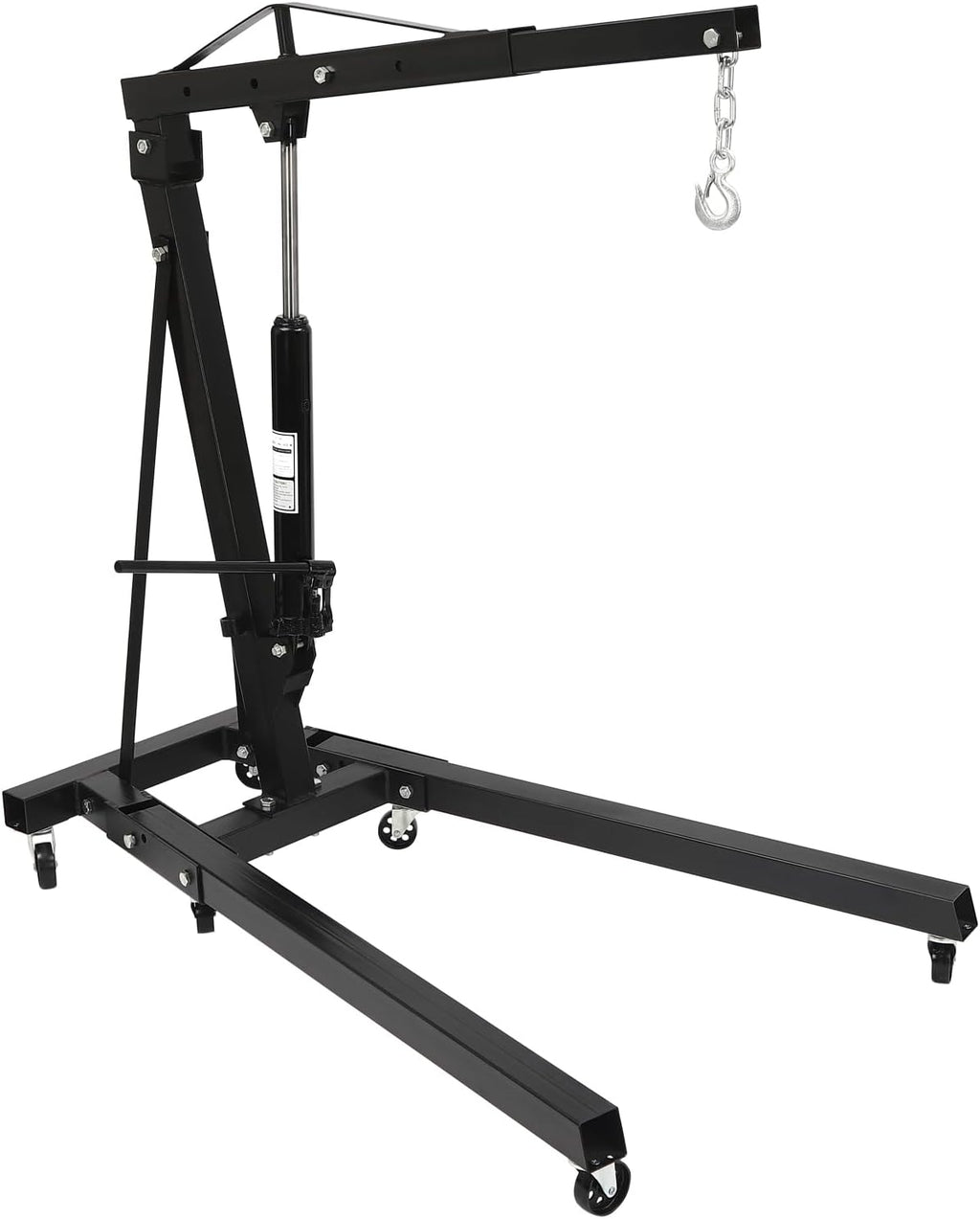 2 Ton Folding Engine Hoist 6.89Ft Lifting Height Heavy Duty Carbon Steel Crane Hoist Lift Hydraulic Powered Folding Engine Hoist Cherry Picker with 6 Wheels for Garage Workshop