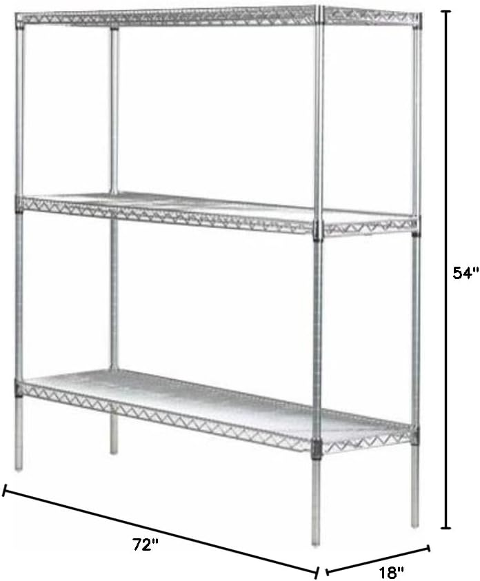 Omega 18" Deep x 72" Wide x 54" High 3 Tier Chrome Starter Shelving Unit