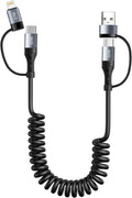 Coiled Lightning Cable [2Pack 4FT] 4 in 1 Multi Charging Cable 60W Fast Charging Retractable Charger Cord for iPhone 15/14/13/12/11 Pro Max/XS MAX/XR/XS/X/8/7/6 Plus/iPad/AirPods/MacBook/CarPlay (1)