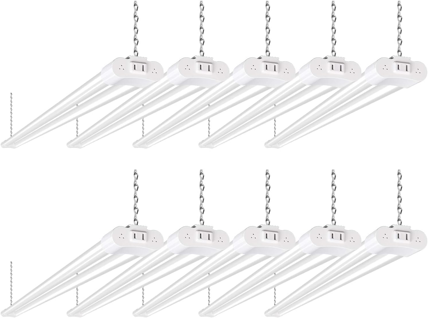 hykolity 10 Pack 4FT Linkable LED Shop Light for Garage, 6500lm, 4FT 60W Utility Light Fixture, 5000K Daylight LED Workbench Bay Lighting with Plug, Hanging or Surface Mount, White - ETL